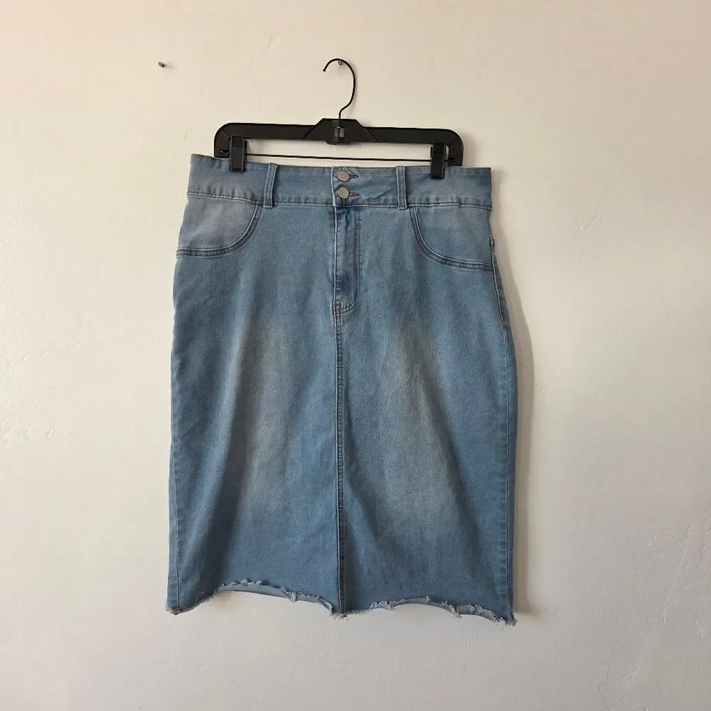Denim Jean Skirt Knee Length Stretch Blue Modest Americana Retro Y2K 90s 1XL